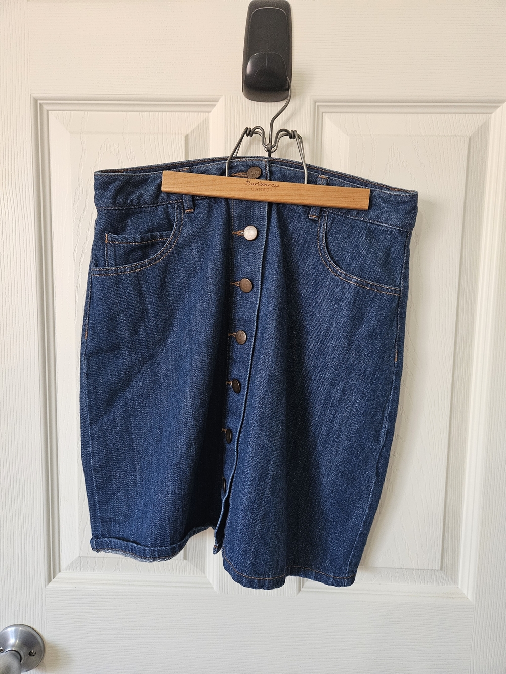 Denim Button-Front Midi Skirt